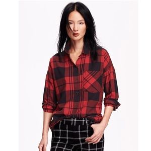 NWT Old Navy Red & Black Boyfriend Flannel Button Down